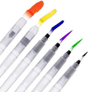 Pinceau marqueur vide à manche en bois avec 6 tailles de pointes en nylon pour aquarelle et peinture - Product Image 2