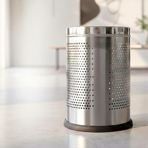 Cubo de Basura Cilíndrico de Acero Inoxidable de Lujo Moderno, Cesta de Papel Perforada con Parte Superior Abierta para Oficina - Product Image 4