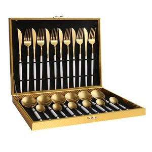 Wholesale 24pcs Stainless Steel Cutlery Set Luxury Vintage Household <b>Flatware</b> Set Wooden Box Package Matte Brushed Gold Cutlery - Product Image 3