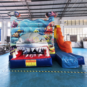 Structure gonflable commerciale pour enfants, combinaison château gonflable et toboggan aquatique, thème requin, pour fêtes en plein air - Product Image 1