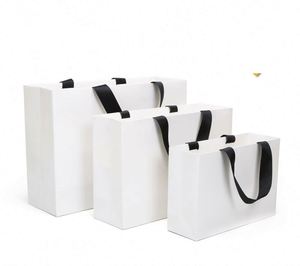 Hot Sale Custom Logo Luxury Gift Printed Khaki Black White Handle Paper <b>Bag</b> - Product Image 4