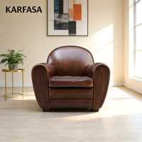 Fauteuil carré rétro en cuir vintage, style aviateur, pieds en bois, confortable, salon, chambre à coucher, salle à manger, école, fonction de refroidissement, maison
