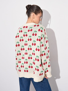 Automne <span class=keywords><strong>hiver</strong></span> pulls Femmes femmes pull <span class=keywords><strong>cerise</strong></span> imprimer doux coupe ample pull pull surdimensionné <span class=keywords><strong>d</strong></span>écontracté femmes pull tricoté - Product Image 4