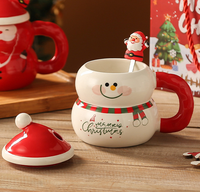 Adorable Ensemble de Tasses de Noël en Céramique avec Couvercle et Cuillère, Cadeaux d'Affaires pour les Fêtes