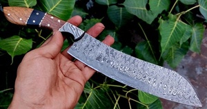 Cuchillo de Chef de acero de Damasco hecho a mano con mango de madera Funda de cuero puro Extra afilado Ambidiestro 13 pulgadas - Product Image 5