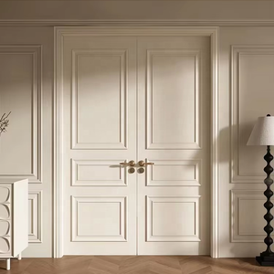 Puerta corredera interior de doble hoja de MDF de madera maciza de lujo moderna Estilo de diseño francés <span class=keywords><strong>pintado</strong></span> en <span class=keywords><strong>blanco</strong></span> para apartamentos Hoteles Villas - Product Image 1