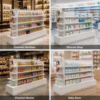Étagère de présentation double face pour cosmétiques, unité de rangement blanche pour boutique de beauté