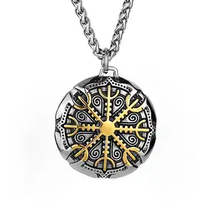 Carline Men Edelstahl Nordic Viking Schmuck Punk Compass Rune Anhänger Halsketten für Mann Schmuck Geschenk