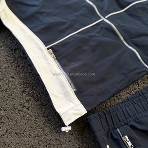 Ensemble 2 pièces : Vestes zippées patchwork personnalisées et pantalons de survêtement en nylon – Survêtement de jogging coupe-vent léger - Product Image 3