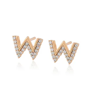 A00854096 Xuping 18K gold color Environmental Copper Synthetic CZ Letter Jewelry W Shape Girl Cute Stud Earrings