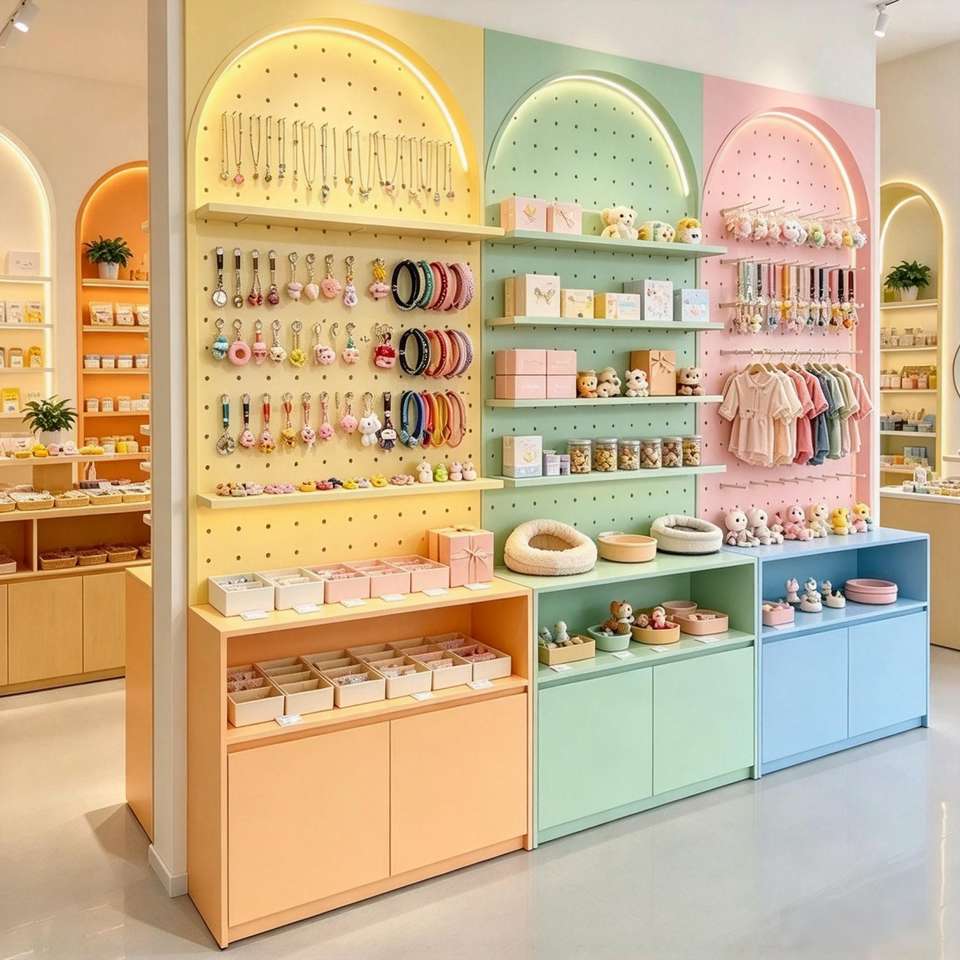 Factory Direct Multi Color Wooden Pegboard Shelf for Jewelry Shop Store ...
