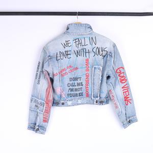 Fille Nouvelle Conception <span class=keywords><strong>Amazon</strong></span> Offres Spéciales Impression Veste Slim Fit Femmes Denim Porter - Product Image 2