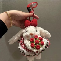 Porte-clés pendentif sac en peluche dessin animé lapin à oreilles tombantes, mignon, cadeau, robe de princesse bleu sel de mer rose