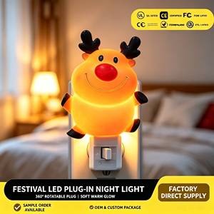Luce Notturna LED a Forma di Renna Natalizia, Personalizzabile OEM&ODM, Decorazione Luminosa per Camera da Letto e Casa, Produzione in Serie - Product Image 1