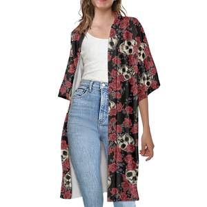 Vêtements d'extérieur pour femmes Cardigan coupe ample à manches moyennes châle de plage thème Halloween imprimé gothique motif fantôme de dessin animé - Product Image 1