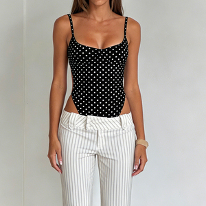 Body de mujer con lunares, sin espalda, corte alto, sin mangas, con tirantes finos, estilo Y2K, sexy, de una pieza, para discoteca, nuevo estilo 2026 - Product Image 3