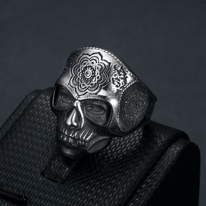 Retro Punk Style Stainless Steel Engraved Skull <b>Ring</b> <b>For</b> <b>Men</b> Halloween Jewelry <b>Silver</b> Tone Size Us - Product Image 1