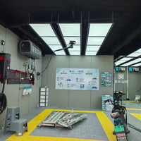 Ensemble complet d'équipements pour station de lavage automobile : dalles de sol drainantes emboîtables, éclairage LED et dévidoir de tuyau pour atelier de detailing automobile