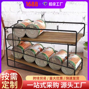 Utility <b>Rack</b> 2 Tier Wood And Metal <b>Storage</b> For Canned Food <b>Kitchen</b> Countertop Organizer - Product Image 5