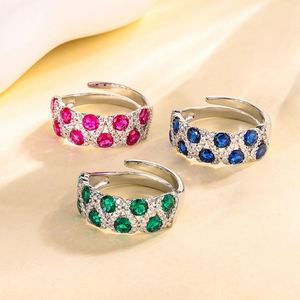 Fashion Jewelry Eco-friendly Copper Blue Spinel & Red Corundum Zircon Vintage Open <b>Adjustable</b> <b>Rings</b> for Statement - Product Image 3