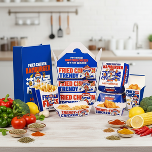 Cajas de Embalaje de Comida Rápida Desechables y Reciclables Personalizadas, Papel Kraft <span class=keywords><strong>con</strong></span> Impresión Personalizada para <span class=keywords><strong>Pollo</strong></span> Frito y <span class=keywords><strong>Papas</strong></span> Fritas para Llevar - Product Image 1