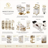 Ensemble de meubles de salon de beauté de qualité supérieure, modernes, en fer, durables, pour hôtel, fauteuil de barbier, miroir LED avec logo personnalisé, ensemble complet