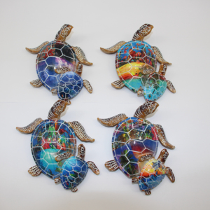 Bộ sưu tập vv rùa biển đầy màu sắc nghệ thuật tường kim loại-Bộ 2-điểm nhấn trang trí theo mùa để sử dụng ngoài trời hoặc trong nhà - Product Image 1