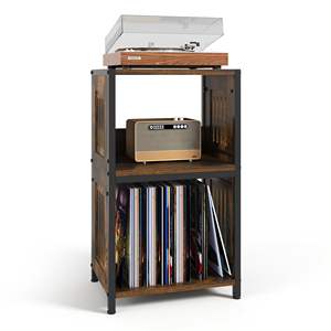 Support de <span class=keywords><strong>tourne</strong></span>-<span class=keywords><strong>disque</strong></span> en métal marron à 3 niveaux Table de chevet pour salon chambre à coucher pour stocker des disques vinyle - Product Image 2