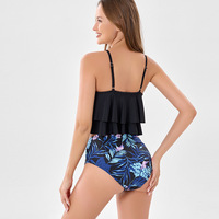 Ensemble bikini 2 pièces taille haute pour femme, haut à volants, maillot de bain imprimé effet ventre plat
