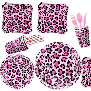Ensemble de vaisselle jetable pour fête d'anniversaire sur le thème du léopard sauvage, assiettes, gobelets, serviettes en papier - Product Image 3