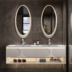 Modern Light Luxury Lacquer MDF <b>Wall</b>-Mounted Vanity Combo Integrated Basin Moisture-Proof Smart <b>Mirror</b> Bathroom Cabinet - Product Image 4