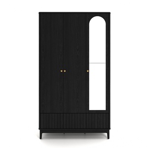 Modern Black <b>3</b> <b>Door</b> <b>Wardrobe</b> <b>with</b> Full-Length <b>Mirror</b> and Ribbed Base for Bedroom - Product Image 2