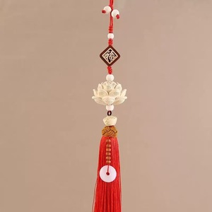 จี้รูปดอกบัวสไตล์จีนพร้อมตัวอักษรฟู่สำหรับตกแต่งกระจกมองหลังรถยนต์ - Product Image 3