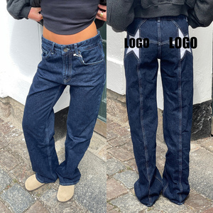 Jeans Vintage Y2K pour femmes motif étoile esthétique imprimé jambe droite ample Denim pantalons longs décontracté taille basse pantalon - Product Image 3