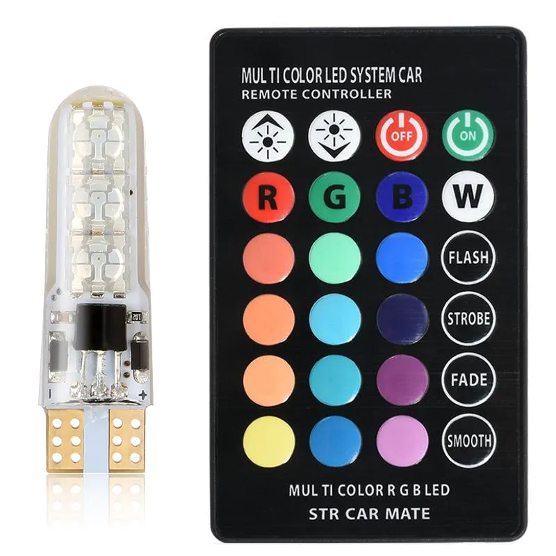 T10 5050 SMD RGB LED silikon araba dekoratif ışık kiti uzaktan kumanda LED araba ampülleri için otomatik led araba farı