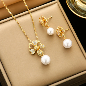 2026 New Fashion Luxury <b>Necklace</b> Earrings/<b>ring</b> High Quality Zirconia Gold Plated Stainless Steel Jewelry Set for Women - Product Image 3