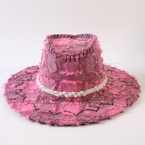 Classic European American with Pearls Decoration Jazz Unisex Outdoor Sun-protective Wide-brimmed Western Cowboy Hat - Product Image 3