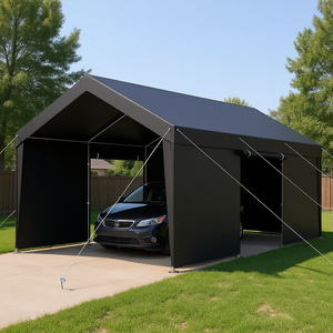 Abri de voiture D0100XUY94G 10x20FT noir avec parois latérales, bâche de protection extérieure robuste pour véhicules - Product Image 2