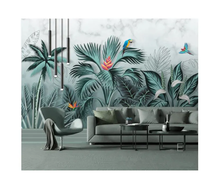 Indoor Decor Print Tropische Regen Bos Plant Digitale Textiel Behang