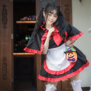 Halloween Maid Cosplay Costume Women Red Black Dress Anime Role Play Outfit Spring 2023 Polyester Fiber 14 Years Up - Product Image 1
