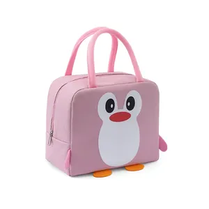 Sac isotherme avec logo personnalisé pour enfants, sac fourre-tout thermique avec impression de pingouin, sac de pique-nique scolaire pour enfants, sac de boîte à lunch pour filles et garçons