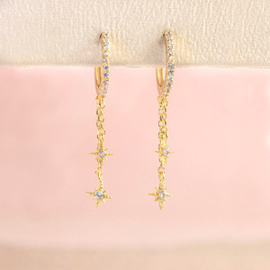 Boucles d'oreilles pendantes Ji Xing tendance, plaquées or, style étoile glacée, avec longue chaîne et pampilles, pour femmes et jeunes filles - Product Image 1