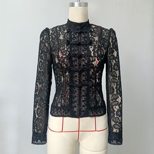 Camicette da donna a maniche lunghe traspiranti con colletto rialzato in pizzo da donna - Product Image 6