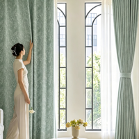 Rideaux occultants jacquard fleuris style Monet Downton Abbey, vert sauge, plissés à la française, pour salon, vente en gros au mètre