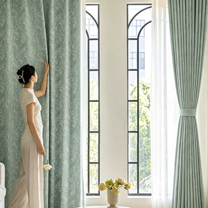 Tende Oscuranti Jacquard con Motivo Floreale Stile Downton Abbey, Verde Salvia, Drappeggi Plissettati alla Francese per Soggiorno, Vendita all'Ingrosso al Metro - Product Image 6