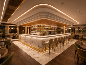 ออกแบบตกแต่งภายในร้านอาหารบาร์โรงแรมหรู สไตล์อาร์ตเดโค หินอ่อน ทองเหลือง เคาน์เตอร์บาร์สั่งทำ ตู้เก็บของ เฟอร์นิเจอร์สำหรับธุรกิจบริการ ผู้ผลิต - Product Image 3
