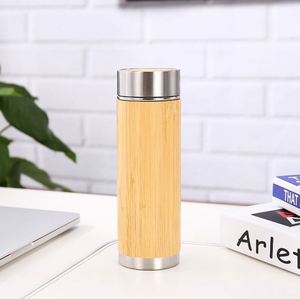100% Natural <b>Bamboo</b> 304 Stainless Steel Double Wall Tumbler Thermos Cups PC <b>Straw</b> Accessories Bar Use Coffee Mug Water Bottle - Product Image 2