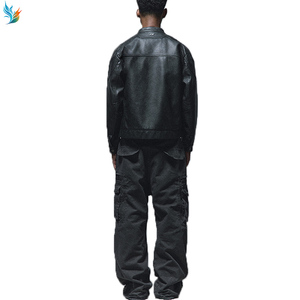Veste en cuir de moto personnalisée pour hommes <span class=keywords><strong>Domaine</strong></span> noir Veste en cuir épais courte décontractée pour hommes chaude et épaissie - Product Image 3