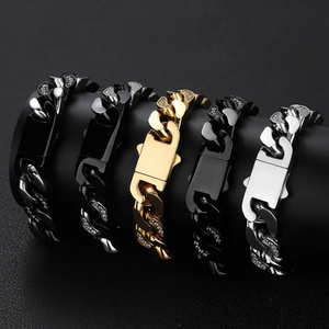 Ensemble collier et bracelet Hip Hop en acier inoxydable, chaîne cubaine entièrement sertie de zircons, pour hommes et femmes, couleurs or, noir, argent - Product Image 2