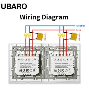 สวิตช์ผนังอัจฉริยะ Ubaro Wifi 4 ช่อง พร้อมคาปาซิเตอร์สำหรับไฟ LED ควบคุมผ่านแอพและเสียง ผลิตในจีน - Product Image 1